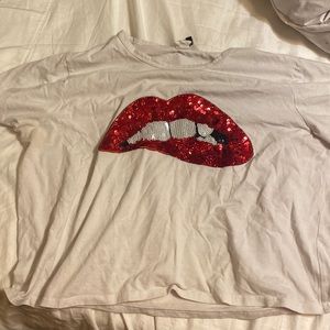 White crop top with Red lips on it